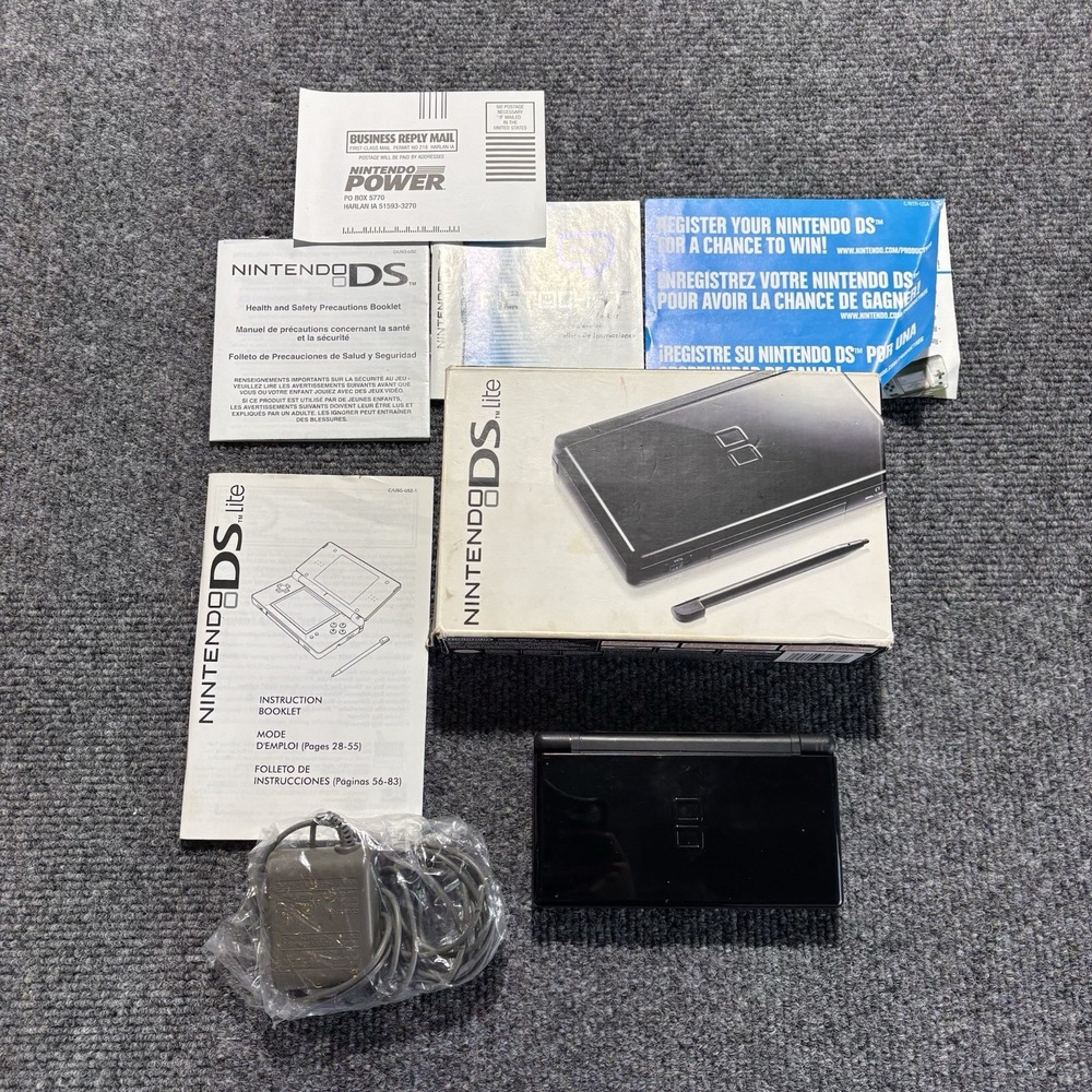 Nintendo DS Lite Handheld Console - Black With Box And Instructions